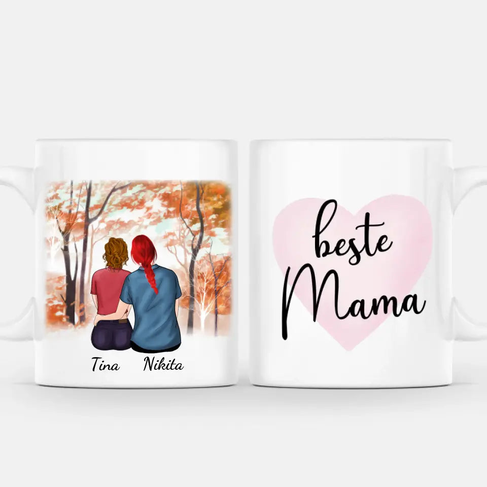 Mutter + Tochter Sitzend - Personalisierte Tasse