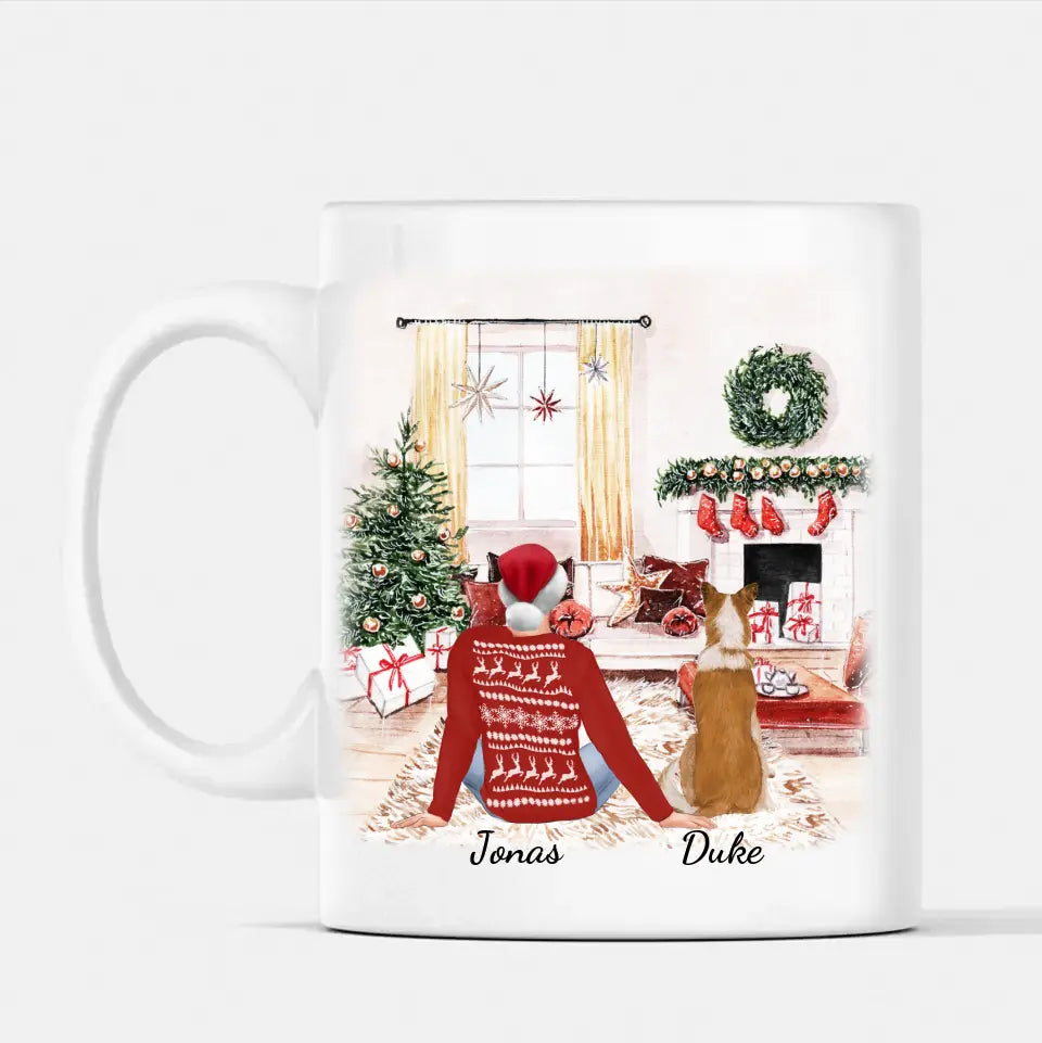 Weihnachts Herrchen mit Haustier - Personalisierte Tasse (1-3 Haustiere)