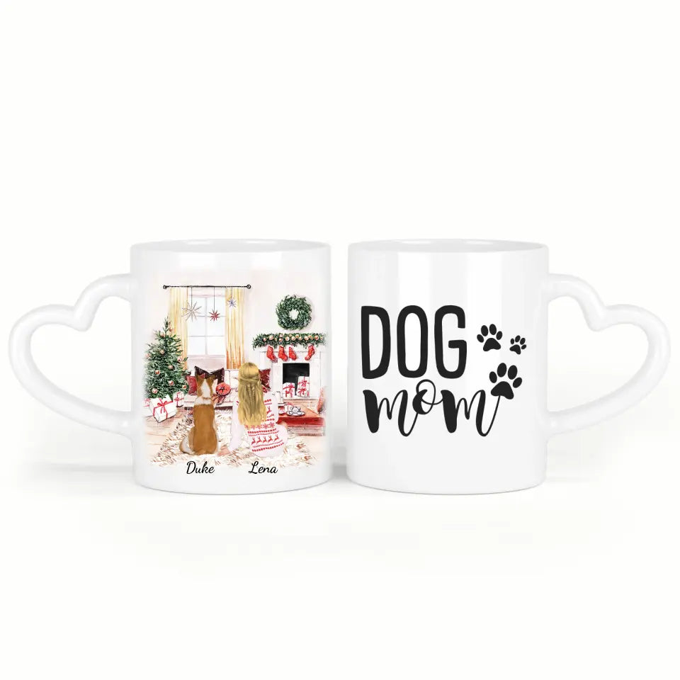 Weihnachts Frauchen mit Haustier - Personalisierte Tasse (1-3 Haustiere)