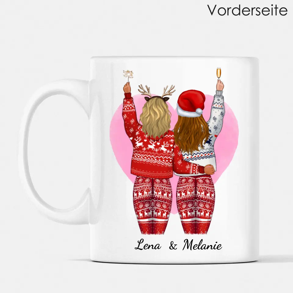 Weihnachtliche beste Freundinnen - Personalisierte Tasse (2-4 Personen)