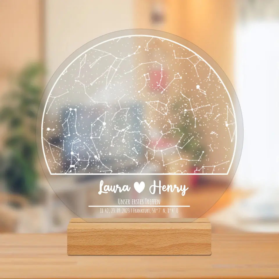 Unser erstes Treffen - Deine Sternkarte - Personalisierte Acrylglasplatte (rund)