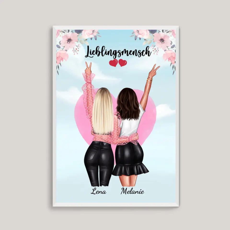 Beste Freundinnen - Umarmung - Personalisiertes Poster