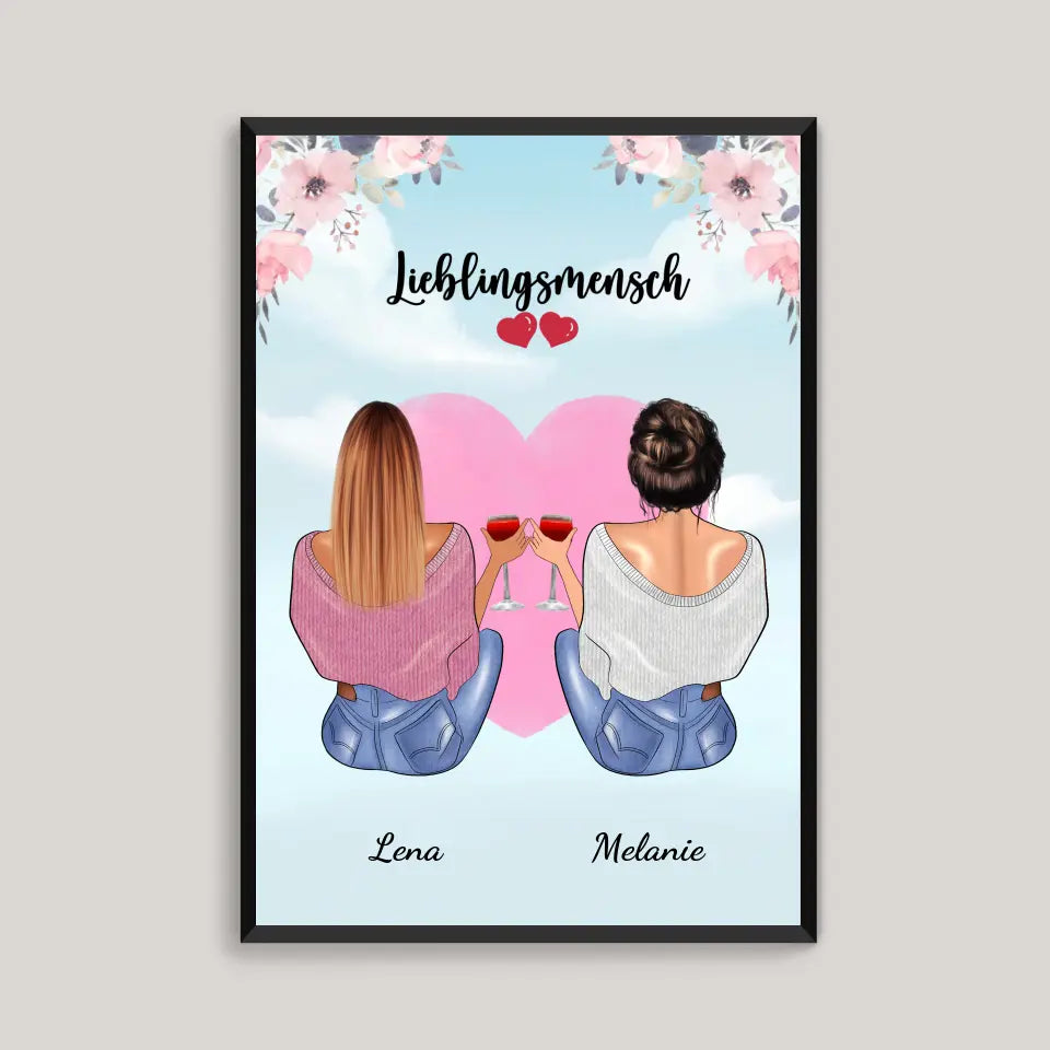 Beste Freundinnen - Sitzend - Personalisiertes Poster (2 Personen)