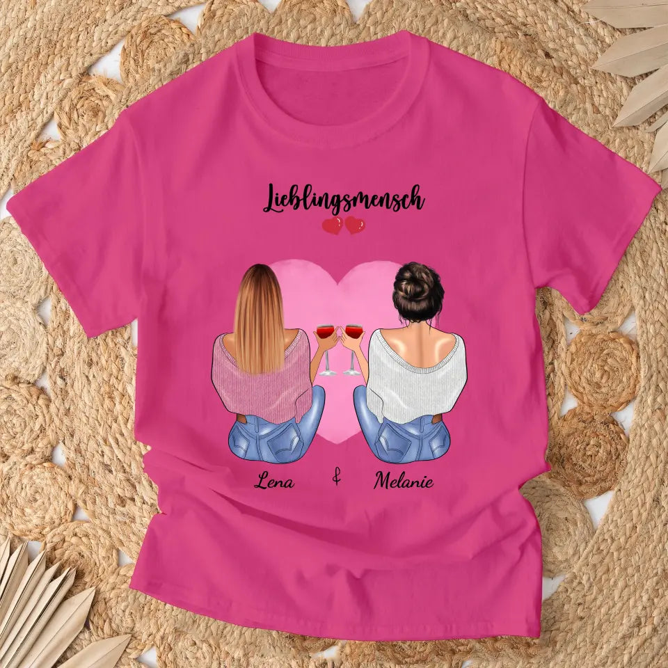 Beste Freundinnen - Sitzend - Personalisiertes T-Shirt (2 Personen)