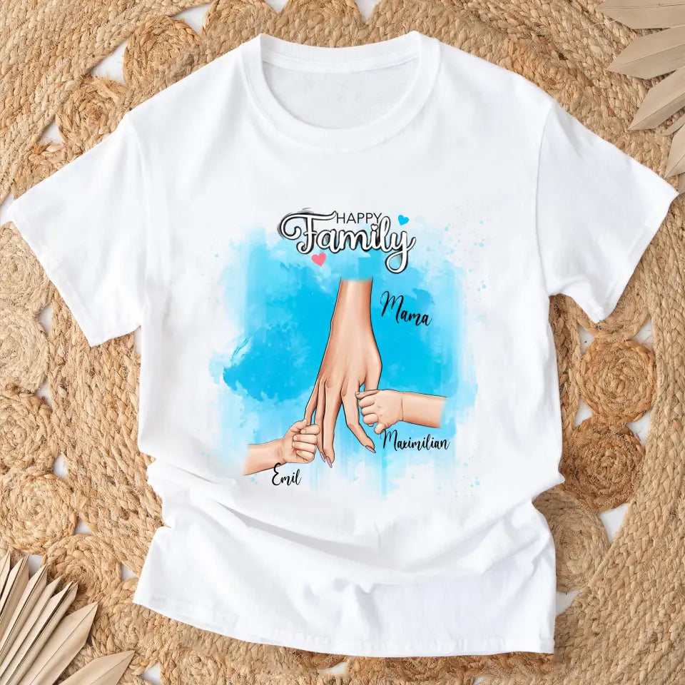 Mama mit Kindern - Hände - Personalisiertes T-Shirt