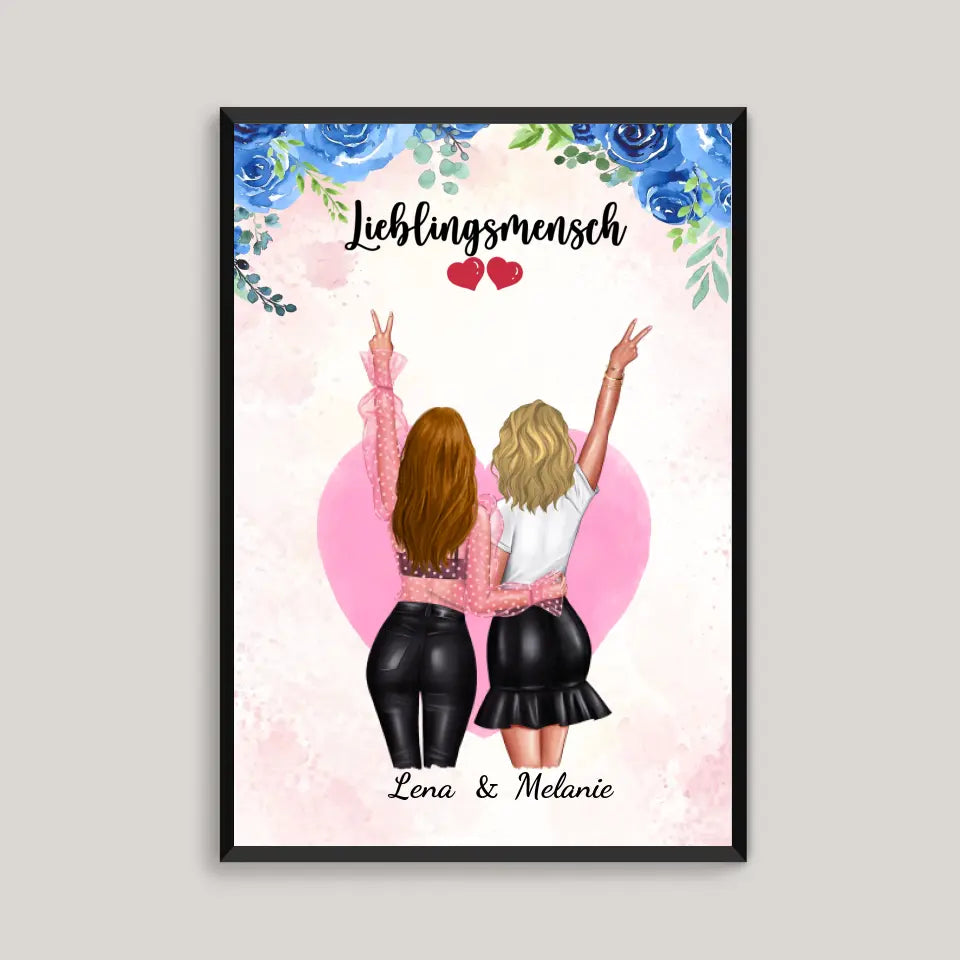 Beste Freundinnen - Umarmung - Personalisiertes Poster (2 Personen)