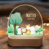 LED Nachtlicht für Kinder - Tier Freunde - Personalisiertes Acrylglas mit Holzständer